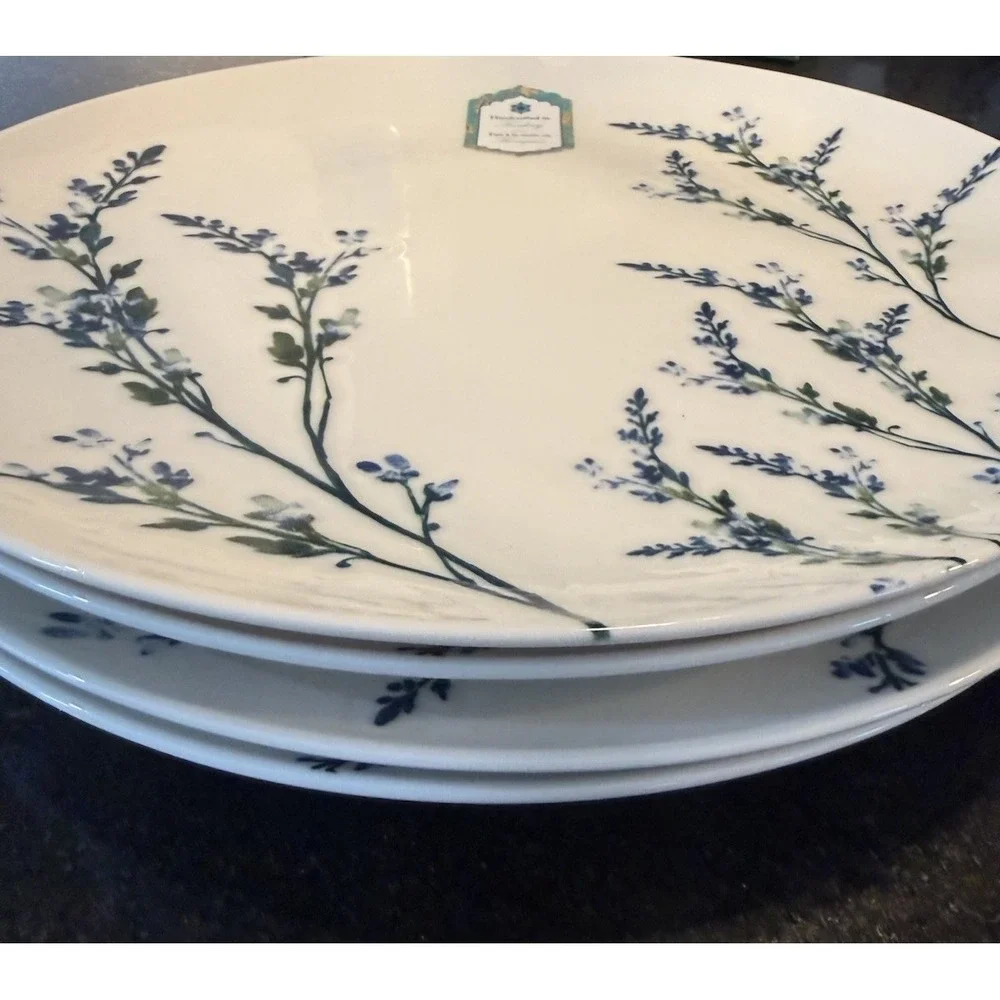 4x Intesa Blue Wildflower Dinner Plate Delicate‎ Floral White Turkey 10.5